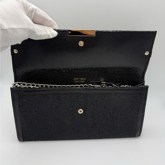 Jimmy Choo Reese Leather & Glitter Clutch w/ Unbranded Chain - Picture 7 of 12